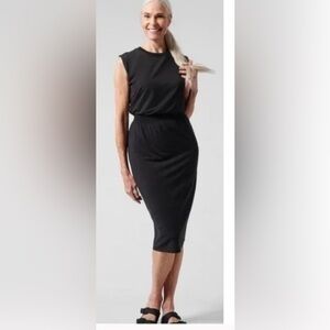 NWT Athleta Santorini Cinch Knit Tank Dress Midi Black-sz Small